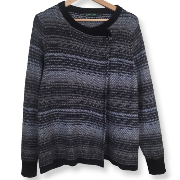Woolrich Pearce Lambswool Striped Blend Black & Gray Cardigan - Picture 1 of 6